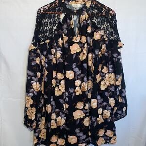 Umgee USA floral Long Sleeve Swing Ruffle Dress With Lace